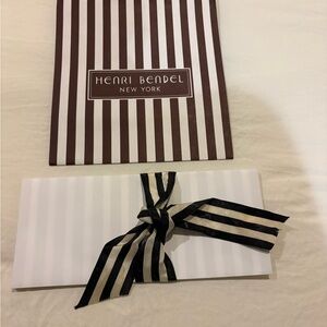 Henri Bendel Brown and White Striped Bag with Ribbon